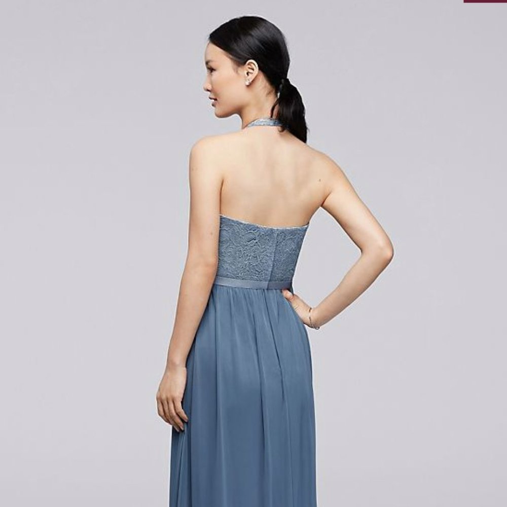 ALTERED David's Bridal Halter Long Lace Dress